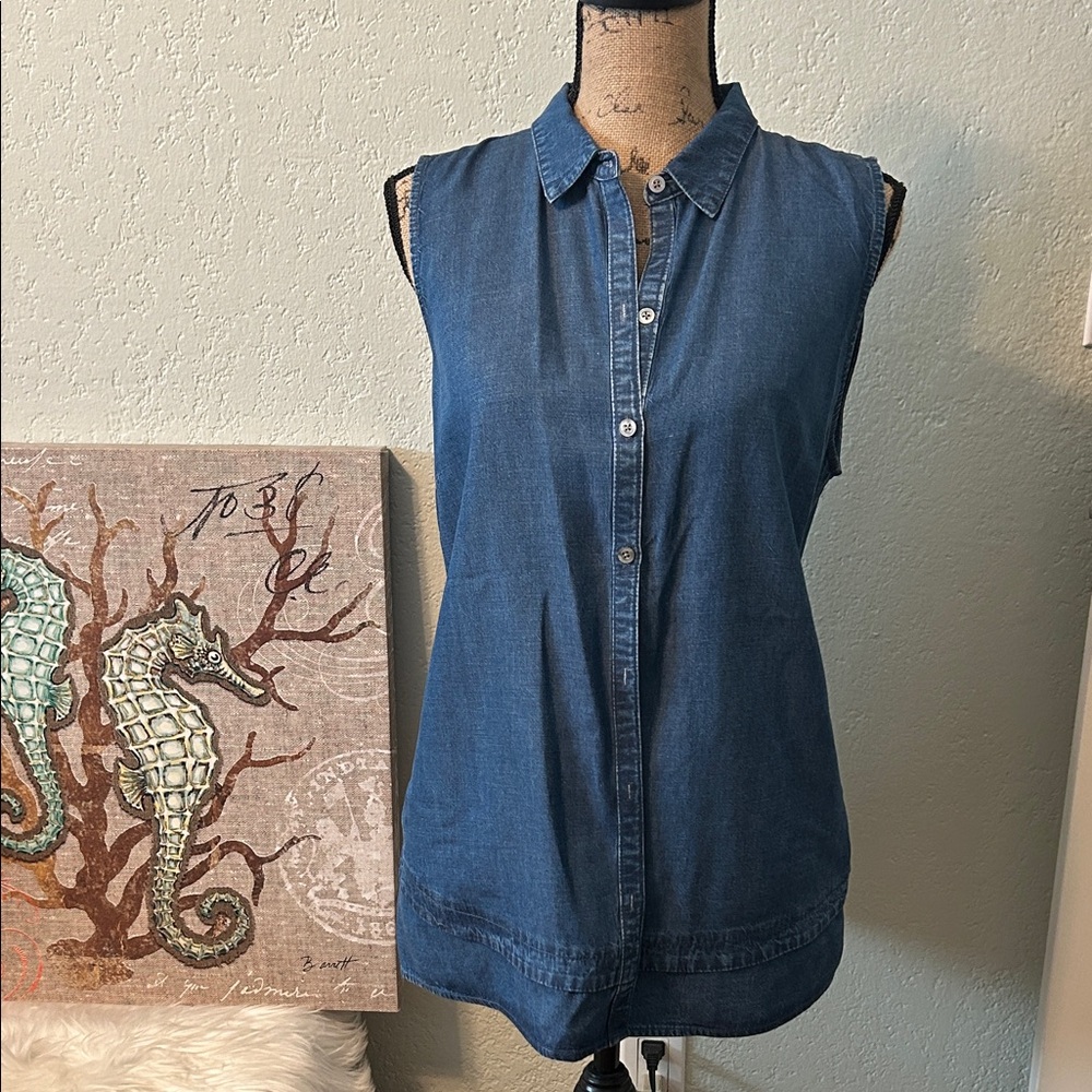 J. Jill Sleeveless Denim Blue Button-Down Shirt